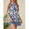 image:imageFloerns Womens Sleeveless Floral Sundress Halter Neck A Line Short DressBlue White Ivory