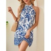 image:imageFloerns Womens Sleeveless Floral Sundress Halter Neck A Line Short DressBlue White Ivory