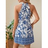 image:imageFloerns Womens Sleeveless Floral Sundress Halter Neck A Line Short DressBlue White Ivory