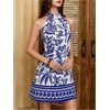 image:imageFloerns Womens Sleeveless Floral Sundress Halter Neck A Line Short DressBlue White Tropical