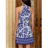image:imageFloerns Womens Sleeveless Floral Sundress Halter Neck A Line Short DressBlue White Tropical