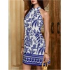 image:imageFloerns Womens Sleeveless Floral Sundress Halter Neck A Line Short DressBlue White Tropical