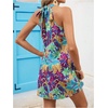 image:imageFloerns Womens Sleeveless Floral Sundress Halter Neck A Line Short DressBlue and Purple