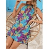 image:imageFloerns Womens Sleeveless Floral Sundress Halter Neck A Line Short DressBlue and Purple