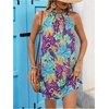 image:imageFloerns Womens Sleeveless Floral Sundress Halter Neck A Line Short DressBlue and Purple