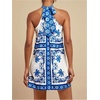 image:imageFloerns Womens Sleeveless Floral Sundress Halter Neck A Line Short DressBlue and White