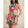 image:imageFloerns Womens Sleeveless Floral Sundress Halter Neck A Line Short DressCoral Pink