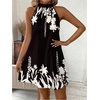 image:imageFloerns Womens Sleeveless Floral Sundress Halter Neck A Line Short DressDark Black and White