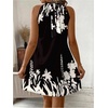 image:imageFloerns Womens Sleeveless Floral Sundress Halter Neck A Line Short DressDark Black and White