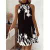 image:imageFloerns Womens Sleeveless Floral Sundress Halter Neck A Line Short DressDark Black and White