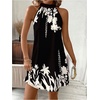 image:imageFloerns Womens Sleeveless Floral Sundress Halter Neck A Line Short DressDark Black and White