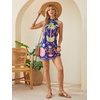 image:imageFloerns Womens Sleeveless Floral Sundress Halter Neck A Line Short DressDark Blue