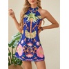 image:imageFloerns Womens Sleeveless Floral Sundress Halter Neck A Line Short DressDark Blue