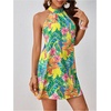 image:imageFloerns Womens Sleeveless Floral Sundress Halter Neck A Line Short DressGreen