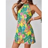 image:imageFloerns Womens Sleeveless Floral Sundress Halter Neck A Line Short DressGreen