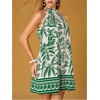 image:imageFloerns Womens Sleeveless Floral Sundress Halter Neck A Line Short DressGreen Beige Tropical