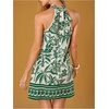 image:imageFloerns Womens Sleeveless Floral Sundress Halter Neck A Line Short DressGreen Beige Tropical