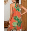 image:imageFloerns Womens Sleeveless Floral Sundress Halter Neck A Line Short DressGreen and Burnt Orange
