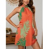 image:imageFloerns Womens Sleeveless Floral Sundress Halter Neck A Line Short DressGreen and Burnt Orange