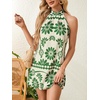 image:imageFloerns Womens Sleeveless Floral Sundress Halter Neck A Line Short DressGreen and White