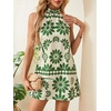 image:imageFloerns Womens Sleeveless Floral Sundress Halter Neck A Line Short DressGreen and White