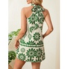 image:imageFloerns Womens Sleeveless Floral Sundress Halter Neck A Line Short DressGreen and White