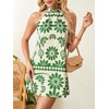 image:imageFloerns Womens Sleeveless Floral Sundress Halter Neck A Line Short DressGreen and White