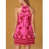 image:imageFloerns Womens Sleeveless Floral Sundress Halter Neck A Line Short DressHot Pink Heart
