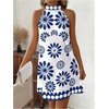 image:imageFloerns Womens Sleeveless Floral Sundress Halter Neck A Line Short DressLake Blue and White