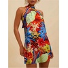 image:imageFloerns Womens Sleeveless Floral Sundress Halter Neck A Line Short DressOrange Red Multi