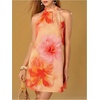 image:imageFloerns Womens Sleeveless Floral Sundress Halter Neck A Line Short DressOrange and Pink
