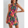 image:imageFloerns Womens Sleeveless Floral Sundress Halter Neck A Line Short DressPink Multi