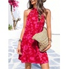 image:imageFloerns Womens Sleeveless Floral Sundress Halter Neck A Line Short DressPink and Red