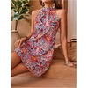 image:imageFloerns Womens Sleeveless Floral Sundress Halter Neck A Line Short DressRed Multi