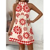 image:imageFloerns Womens Sleeveless Floral Sundress Halter Neck A Line Short DressRed and Beige