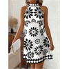 image:imageFloerns Womens Sleeveless Floral Sundress Halter Neck A Line Short DressWhite and Black