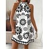 image:imageFloerns Womens Sleeveless Floral Sundress Halter Neck A Line Short DressWhite and Black