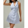 image:imageFloerns Womens Stripe Halter Mini Dress Button Front Backless A Line DressBlue and White