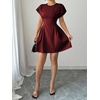 image:imageFloerns Womens Summer Short Dolman Sleeve A Line Dress Crew Neck Pleated Mini DressesBurgundy