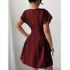 image:imageFloerns Womens Summer Short Dolman Sleeve A Line Dress Crew Neck Pleated Mini DressesBurgundy