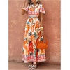 image:imageFloerns Womens Summer Tropical Floral Dresses Flutter Sleeve Vacation Tiered A Line Long DressBurnt Orange