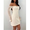 image:imageFloerns Womens Swiss Dots Off The Shoulder Mini Dress Long Sleeve Wedding Guest DressesWhite