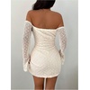 image:imageFloerns Womens Swiss Dots Off The Shoulder Mini Dress Long Sleeve Wedding Guest DressesWhite