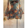 image:imageFloerns Womens Western Cowgirl Bell Sleeve Boho Country Floral Mini DressBlue Sunset