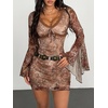 image:imageFloerns Womens Western Cowgirl Bell Sleeve Boho Country Floral Mini DressBrown