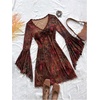 image:imageFloerns Womens Western Cowgirl Bell Sleeve Boho Country Floral Mini DressDark Brown