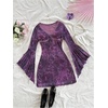image:imageFloerns Womens Western Cowgirl Bell Sleeve Boho Country Floral Mini DressPurple