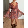 image:imageFloerns Womens Western Cowgirl Bell Sleeve Boho Country Floral Mini DressRed