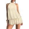 image:imageFloerns Women Backless Sleeveless Ruffle Bubble Hem Mesh Halter Mini DressApricot