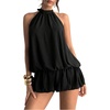image:imageFloerns Women Backless Sleeveless Ruffle Bubble Hem Mesh Halter Mini DressBlack